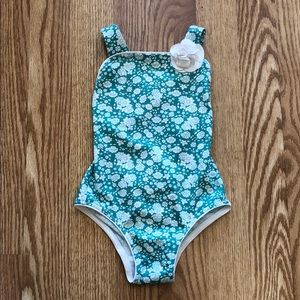 NWT Teal & White Flower One Piece Bathing Suit
